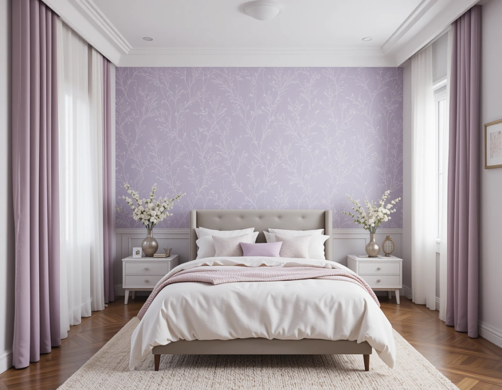 light purple wallpaper bedroom