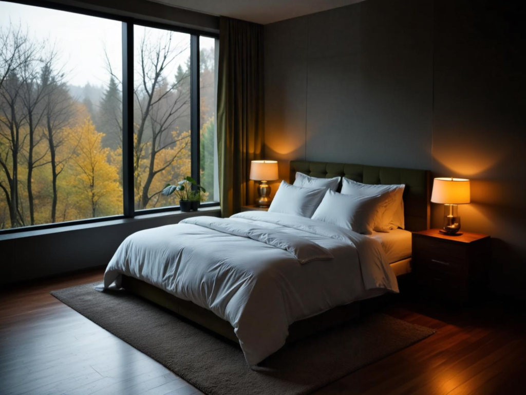 neutral beige, crisp white, or warm mustard bedspread pairs beautifully with olive green curtain